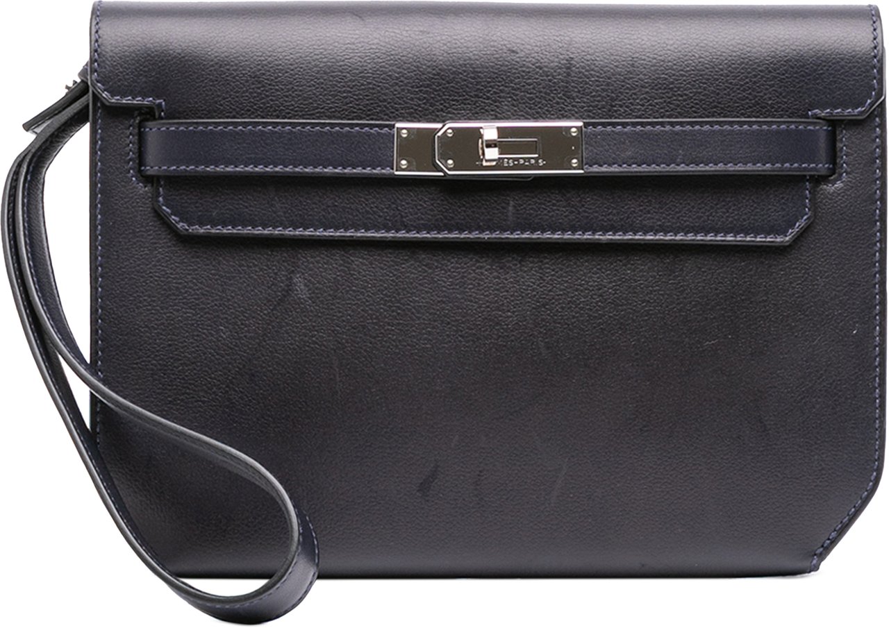 Hermès Evergrain Kelly Depeches Pouch 25 Blauw