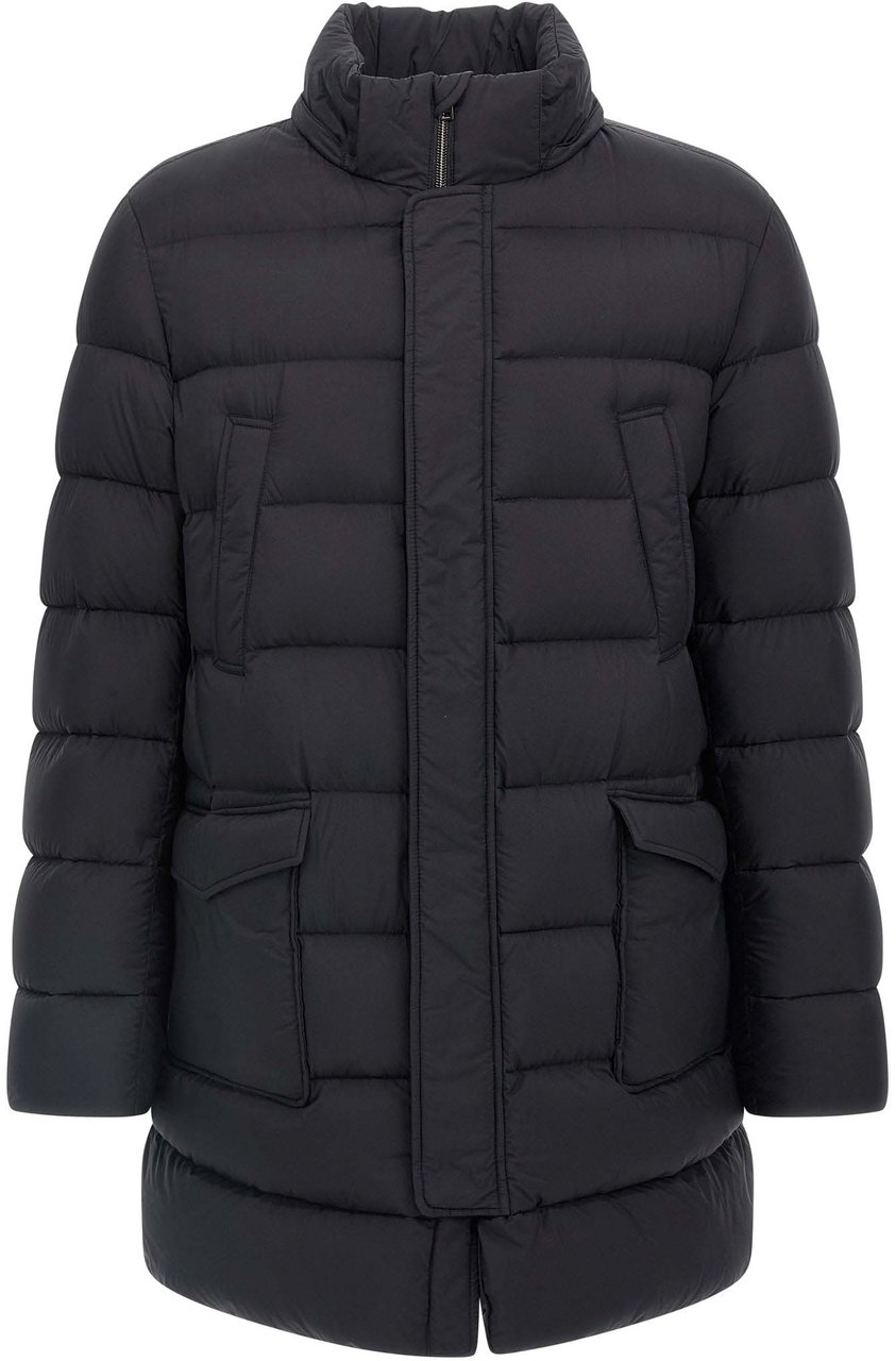 Herno Black Polyamide Coat Zwart