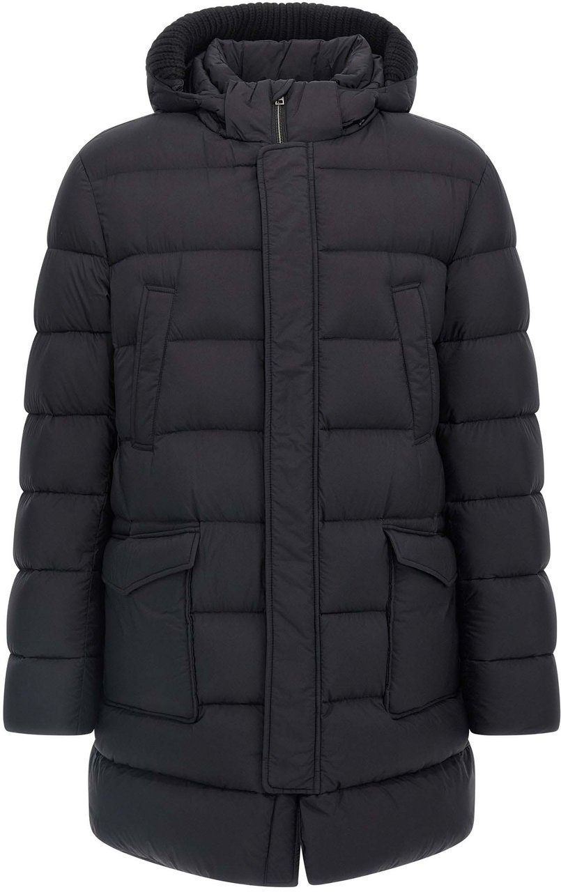 Herno Black Polyamide Coat Zwart
