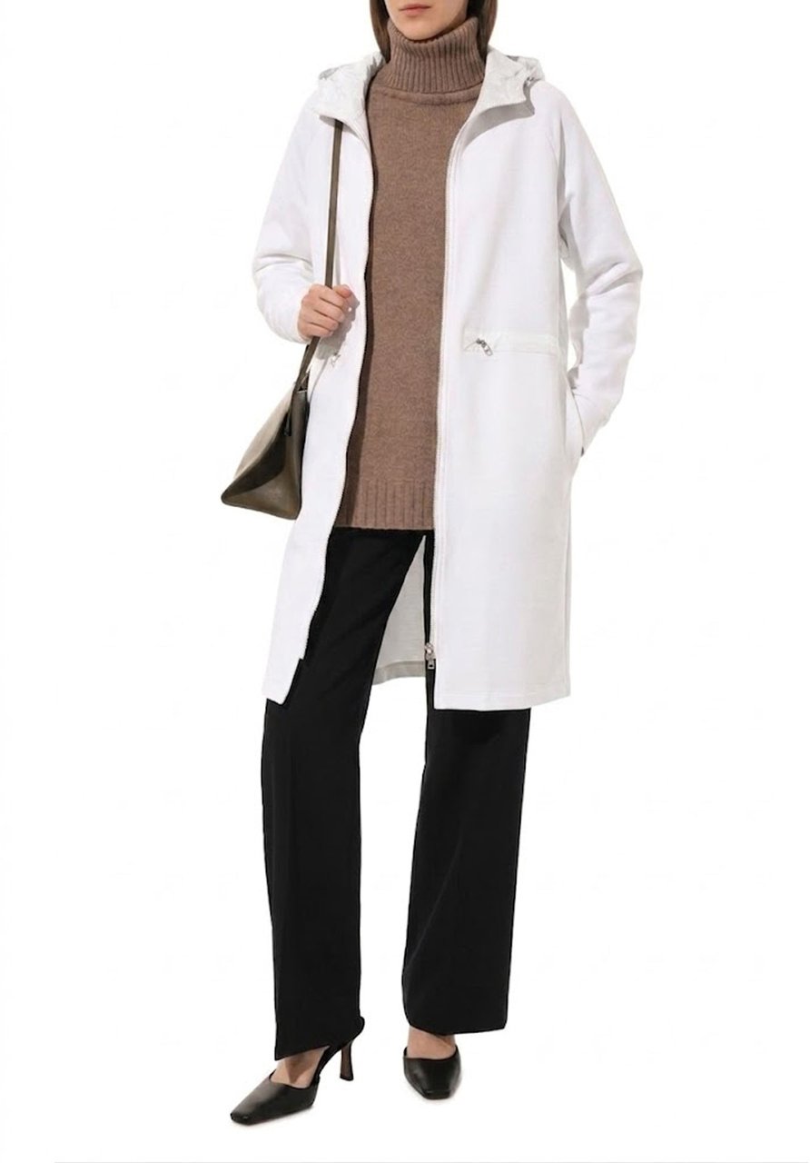 Herno Long Hooded Zip Coat Wit