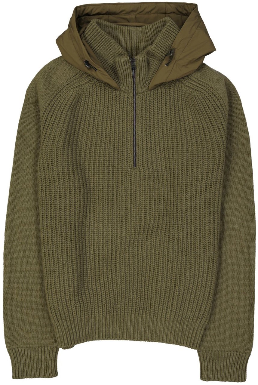 Herno Long-Sleeved Hooded Knitted Jumper Groen