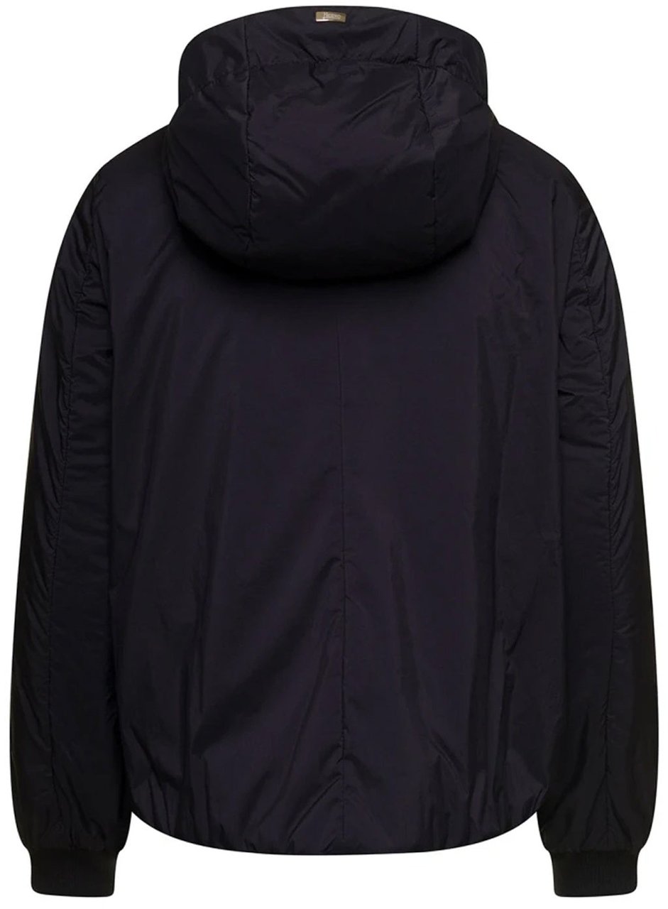 Herno Matt Black Hooded Bomber Jacket Zwart