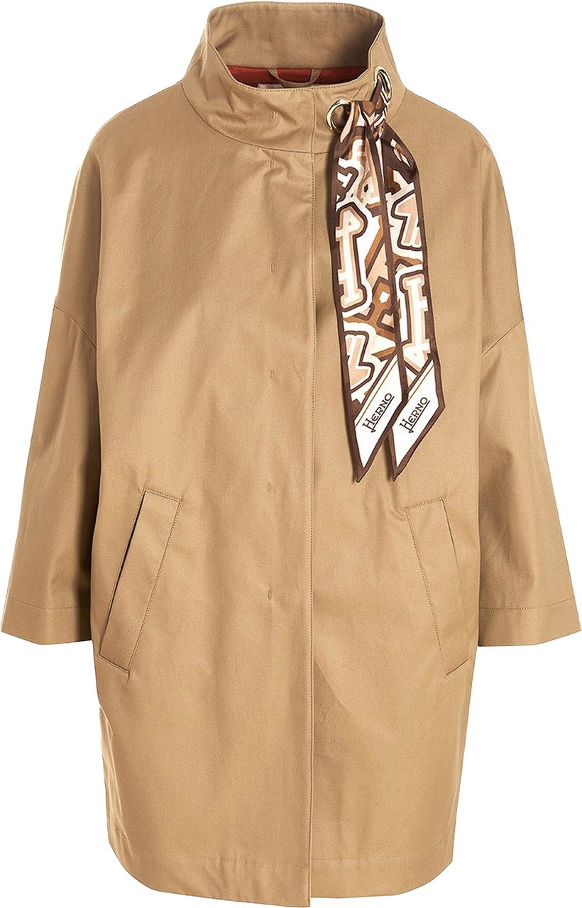 Herno Scarf Detailed Trench Coat Bruin