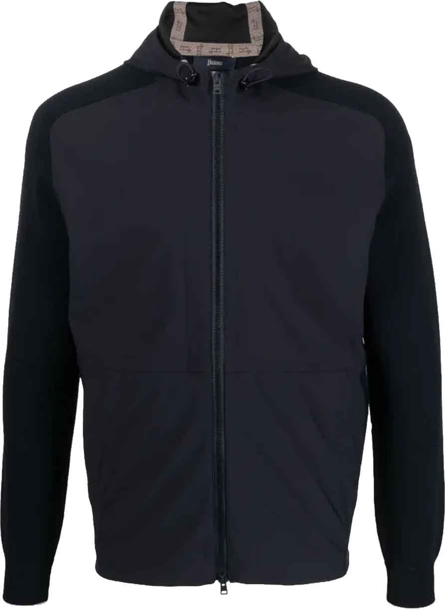 Herno Knit-Sleeve Hooded Jacket Blauw