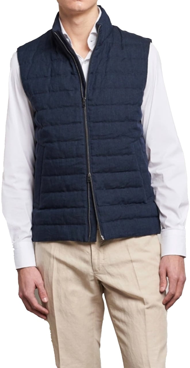 Herno Linen Down Gilet Blauw