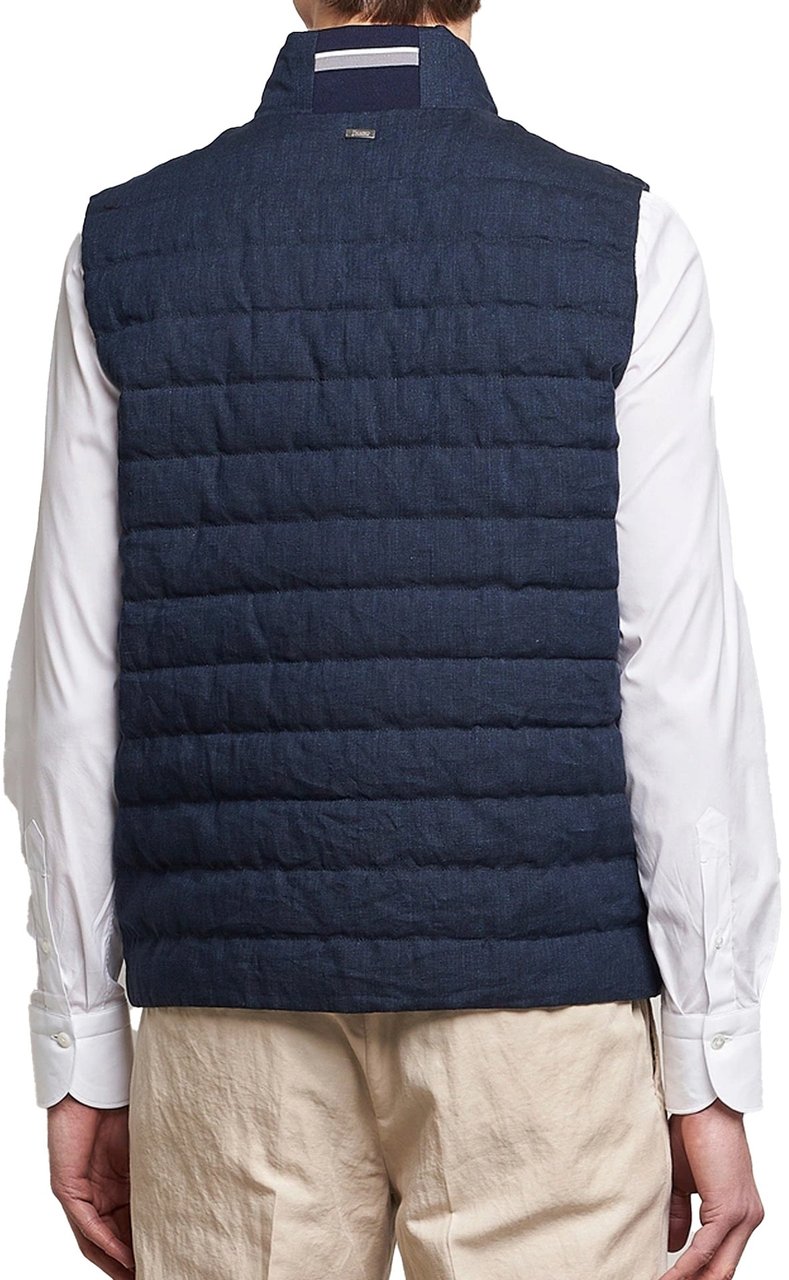 Herno Linen Down Gilet Blauw