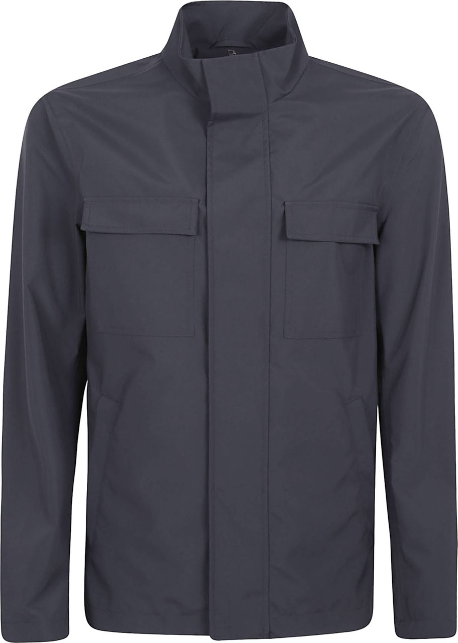 Herno Blue Jacket with High Collar and Concealed Closure Grijs