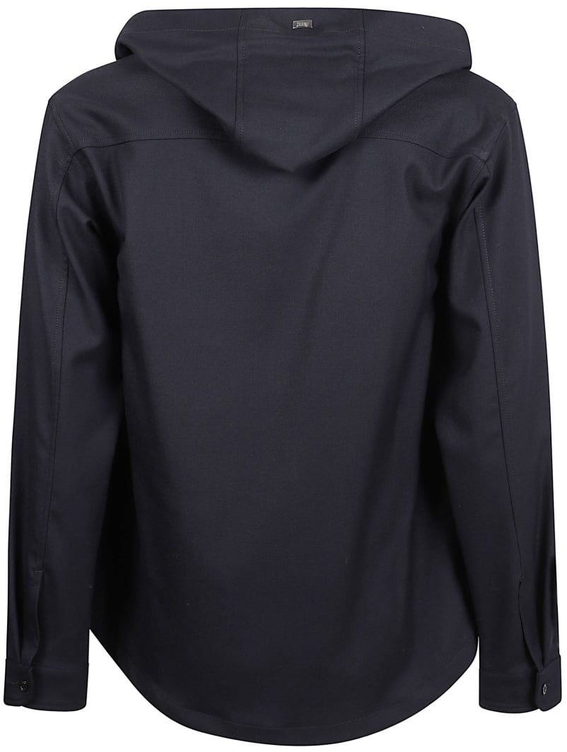 Herno Fluid Wool Blend Gabardine Shirt Jacket With Hood Zwart