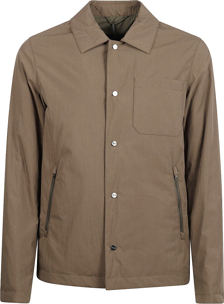 Herno Parachute Canvas Shirt Jacket With Padded Wadding Neutraal