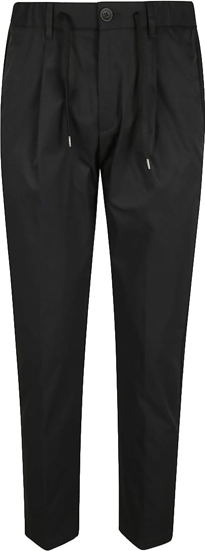 Herno Mechanical Stretch Twill Trousers With Drawstring Waist And Vintage Finish Blauw