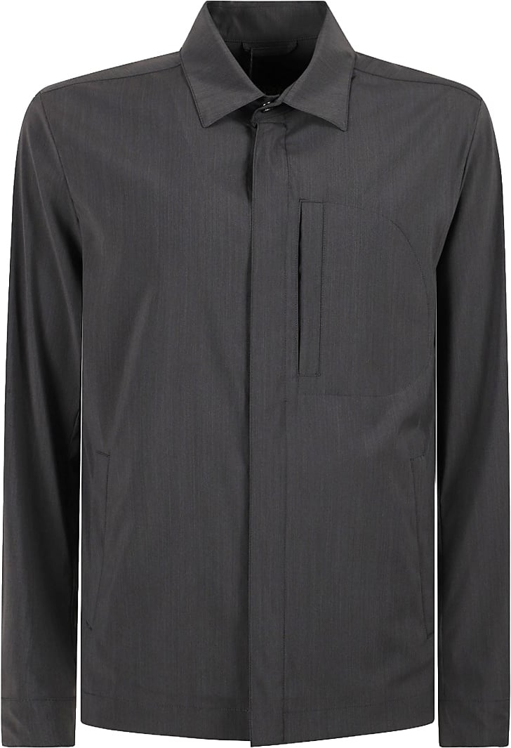 Herno Button-Up Grey Coat With Subtle Texture Grijs