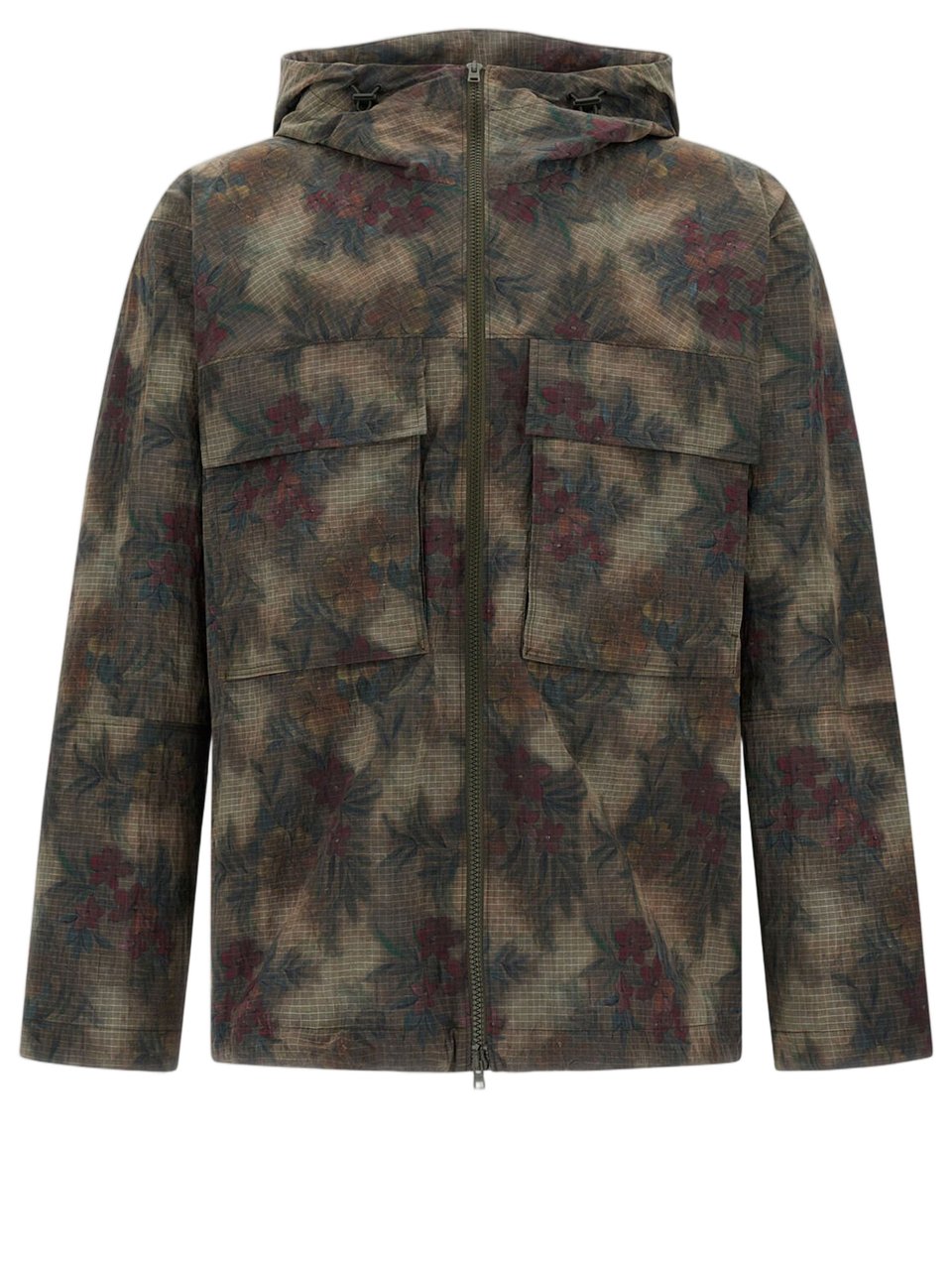 Herno Multicolor Tropical Pattern Ripstop Nylon Parka Grijs
