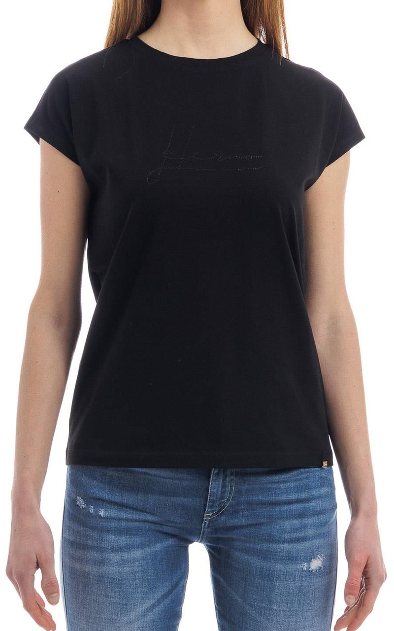 Herno Crystal-Embellished Logo T-shirt Zwart