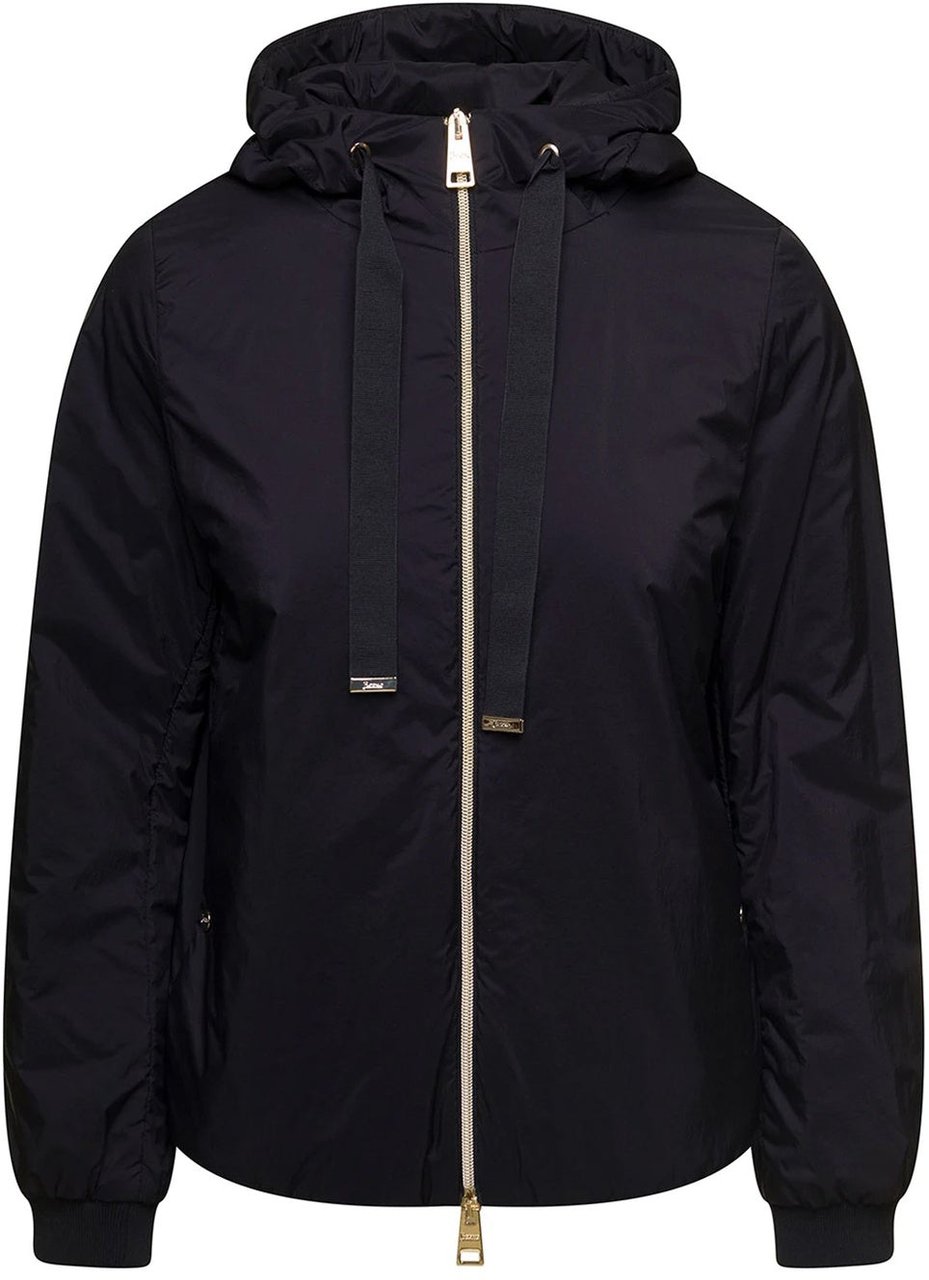 Herno Herno Matt Black Hooded Bomber Jacket Zwart