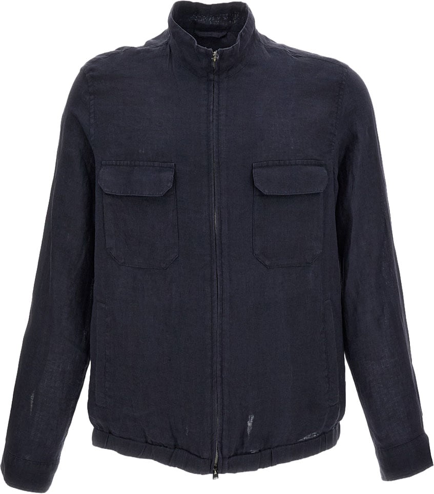 Herno Blue 'Sahariana Crafted' Linen Jacket Blauw