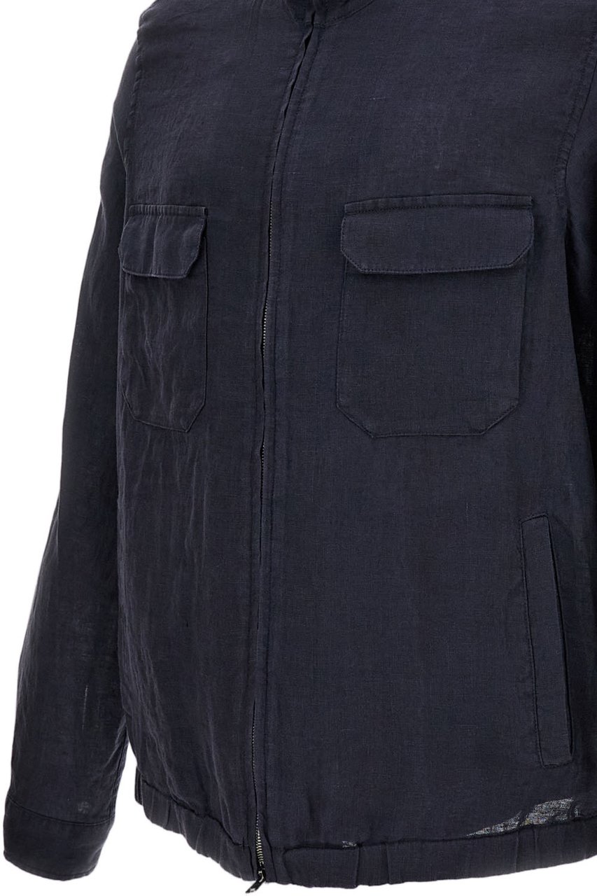 Herno Blue 'Sahariana Crafted' Linen Jacket Blauw
