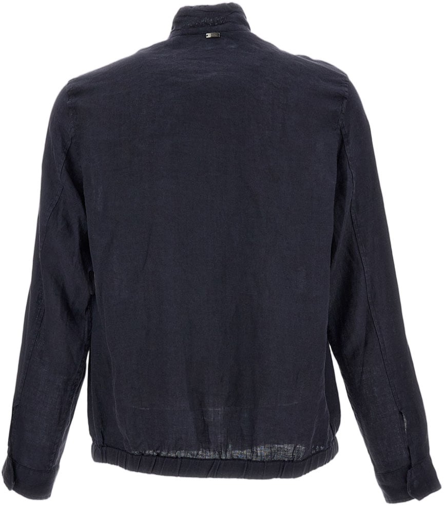 Herno Blue 'Sahariana Crafted' Linen Jacket Blauw