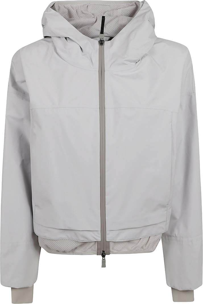 Herno Cropped Hooded Coat With Mesh Detailing Wit