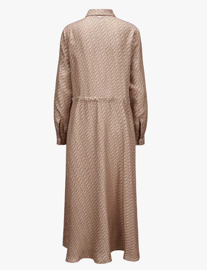 Herno Silk Shirt Waist Belt Midi Dress Bruin