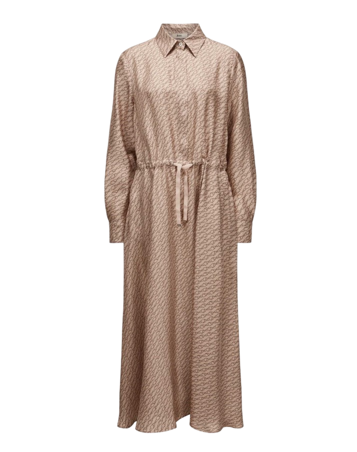 Herno Silk Shirt Waist Belt Midi Dress Bruin