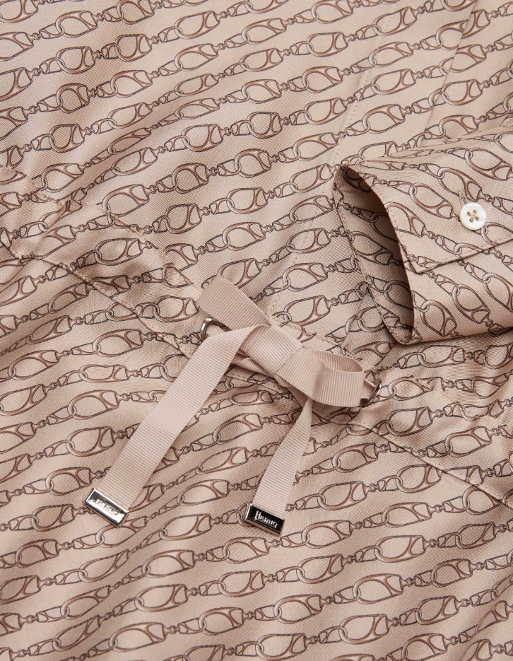 Herno Silk Shirt Waist Belt Midi Dress Bruin