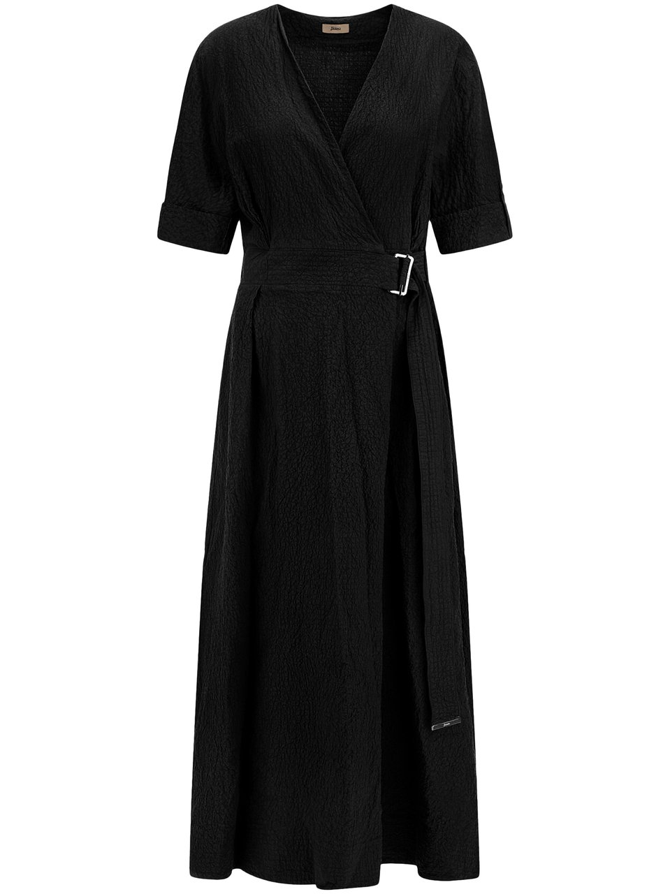 Herno Textured Black Wrap Dress with Belted Waist Zwart