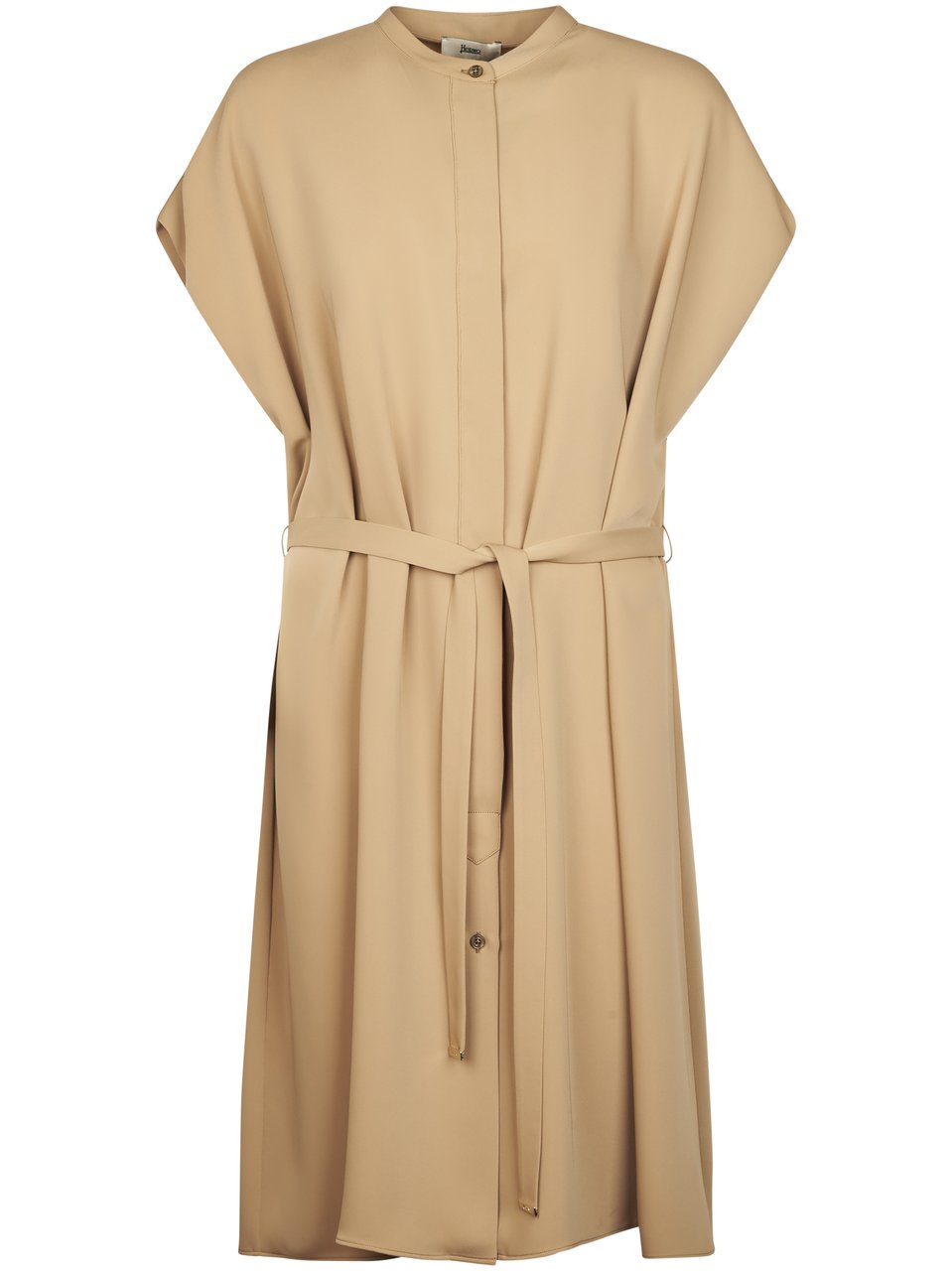 Herno Flowing Camel Dress with Concealed Button Placket Neutraal
