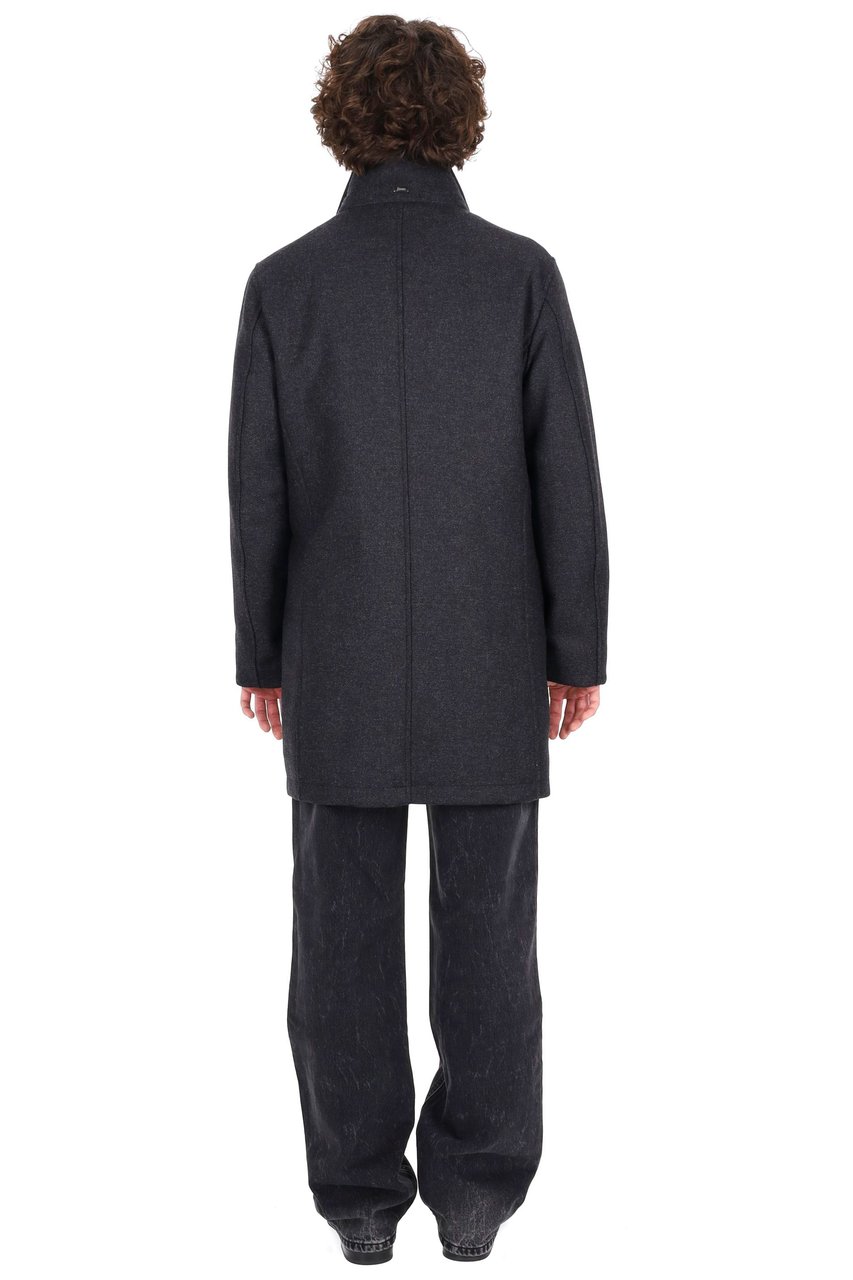 Herno Dark Grey Wool Coat with Eco-Fur Lined Collar Zwart