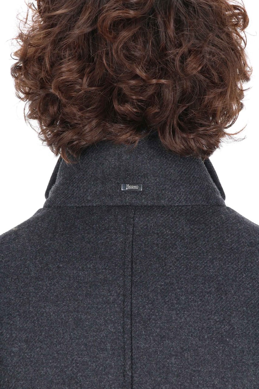 Herno Dark Grey Wool Coat with Eco-Fur Lined Collar Zwart