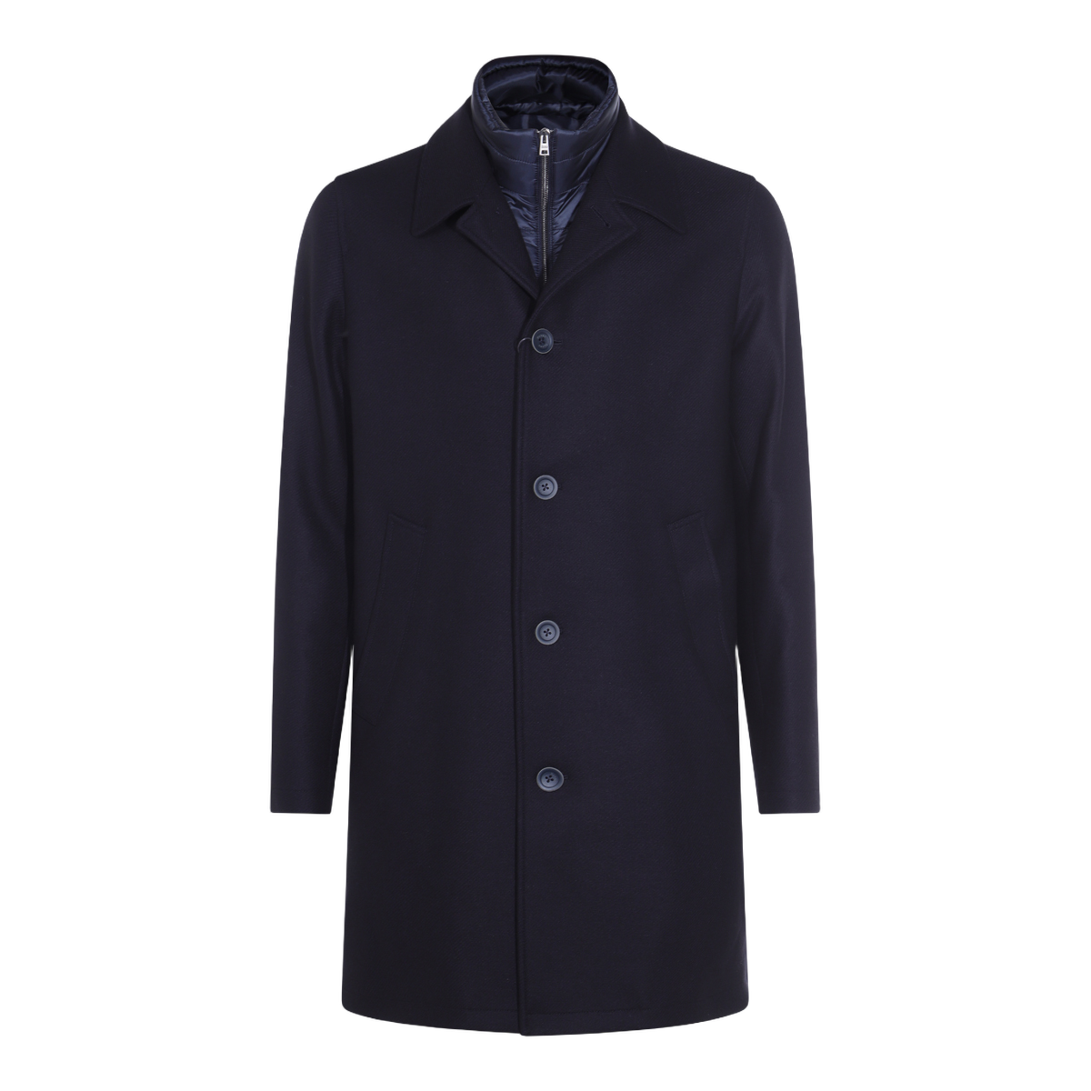 Herno Sleek Tailored Coat with Hidden Zip Layer Zwart