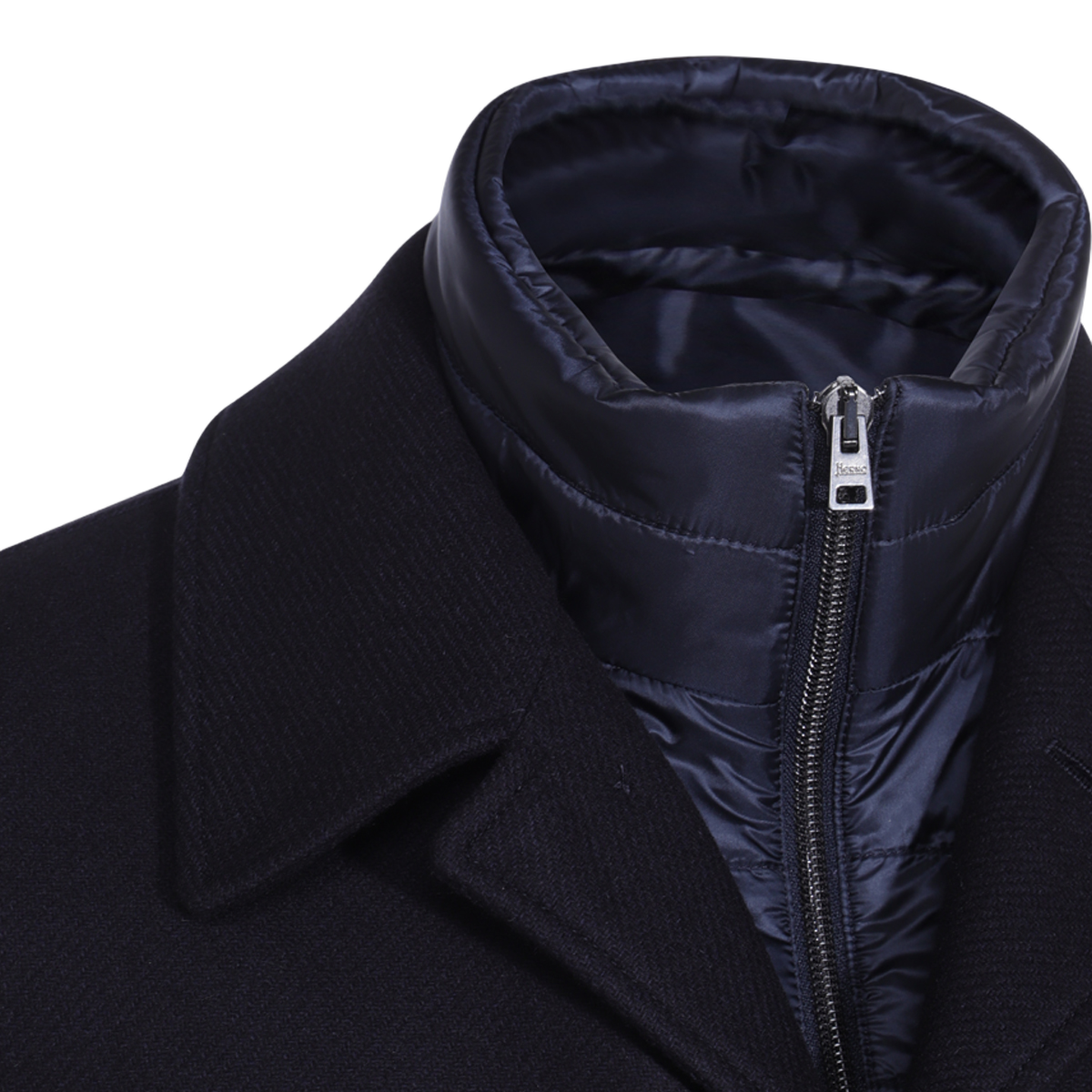 Herno Sleek Tailored Coat with Hidden Zip Layer Zwart