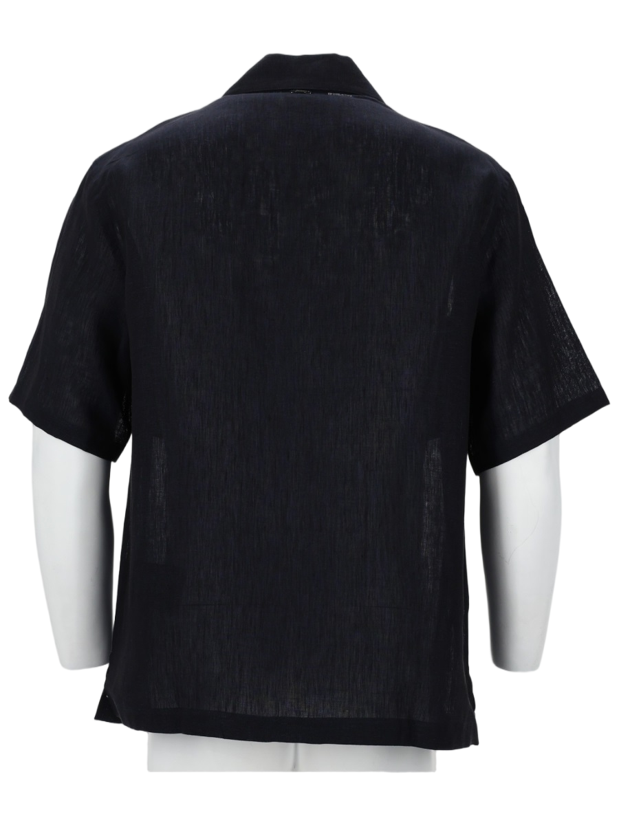 Herno Blue Short-Sleeved Linen Casual Shirt Zwart