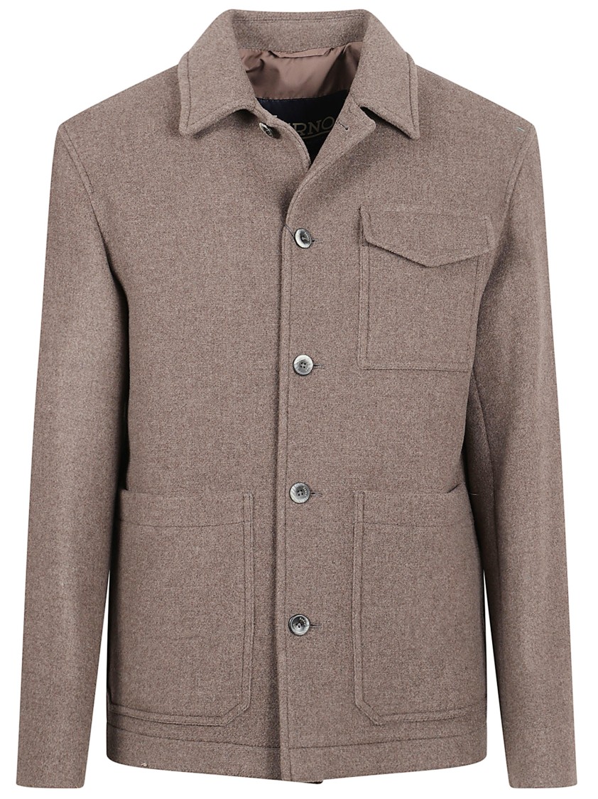 Herno Double-Layered Wool Jacket With Twill Effect Neutraal