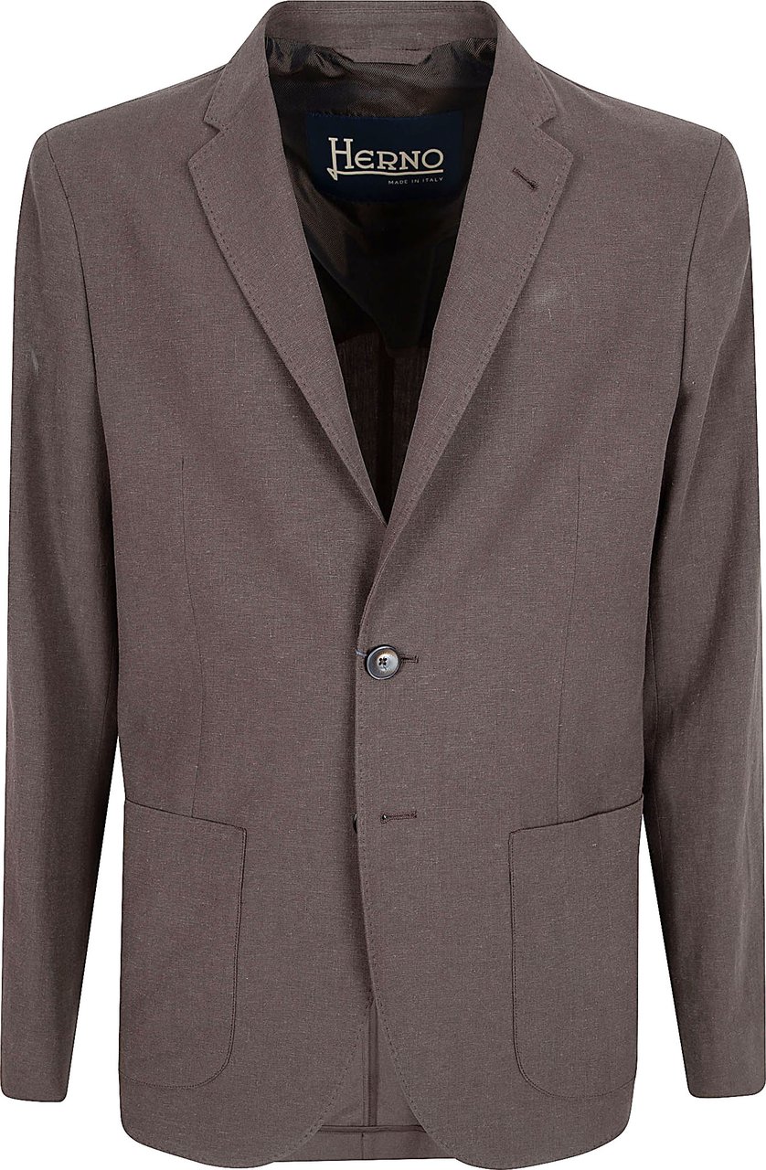 Herno Tailored Linen-Cotton Blend Jacket with Notch Lapel Grijs