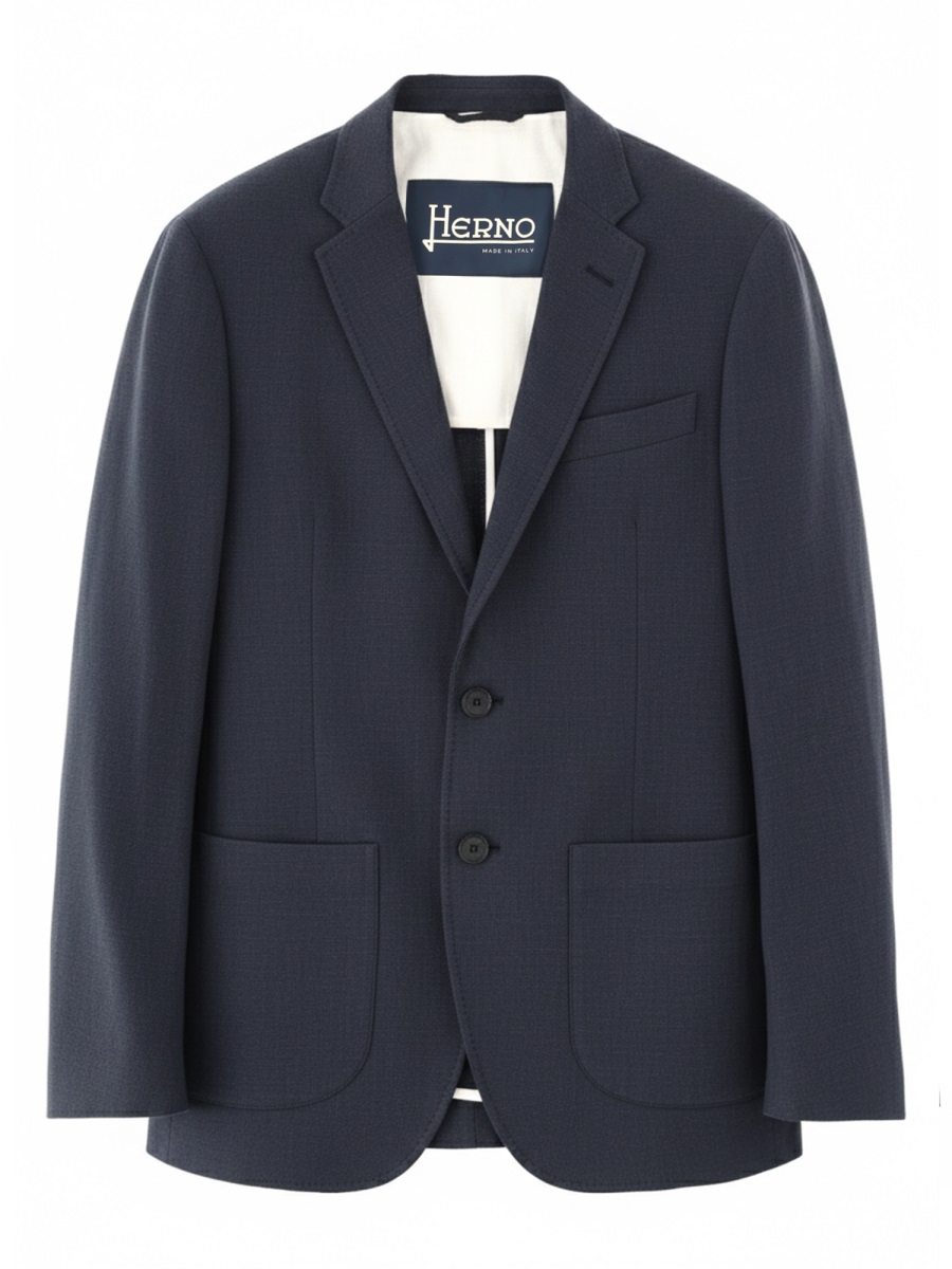 Herno Blue Linen-Blend Tailored Blazer Zwart