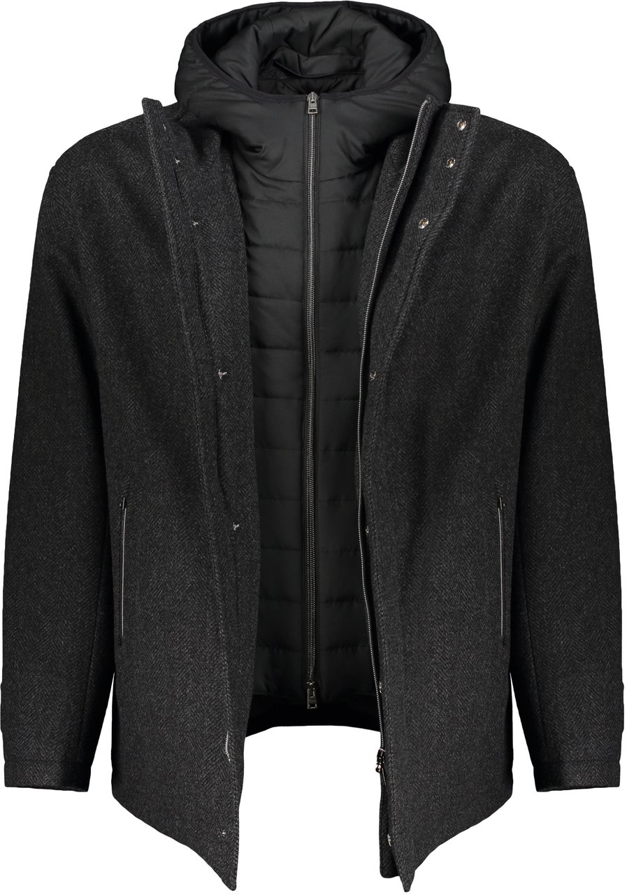 Herno Minimalist virgin wool jacket with high collar Grijs