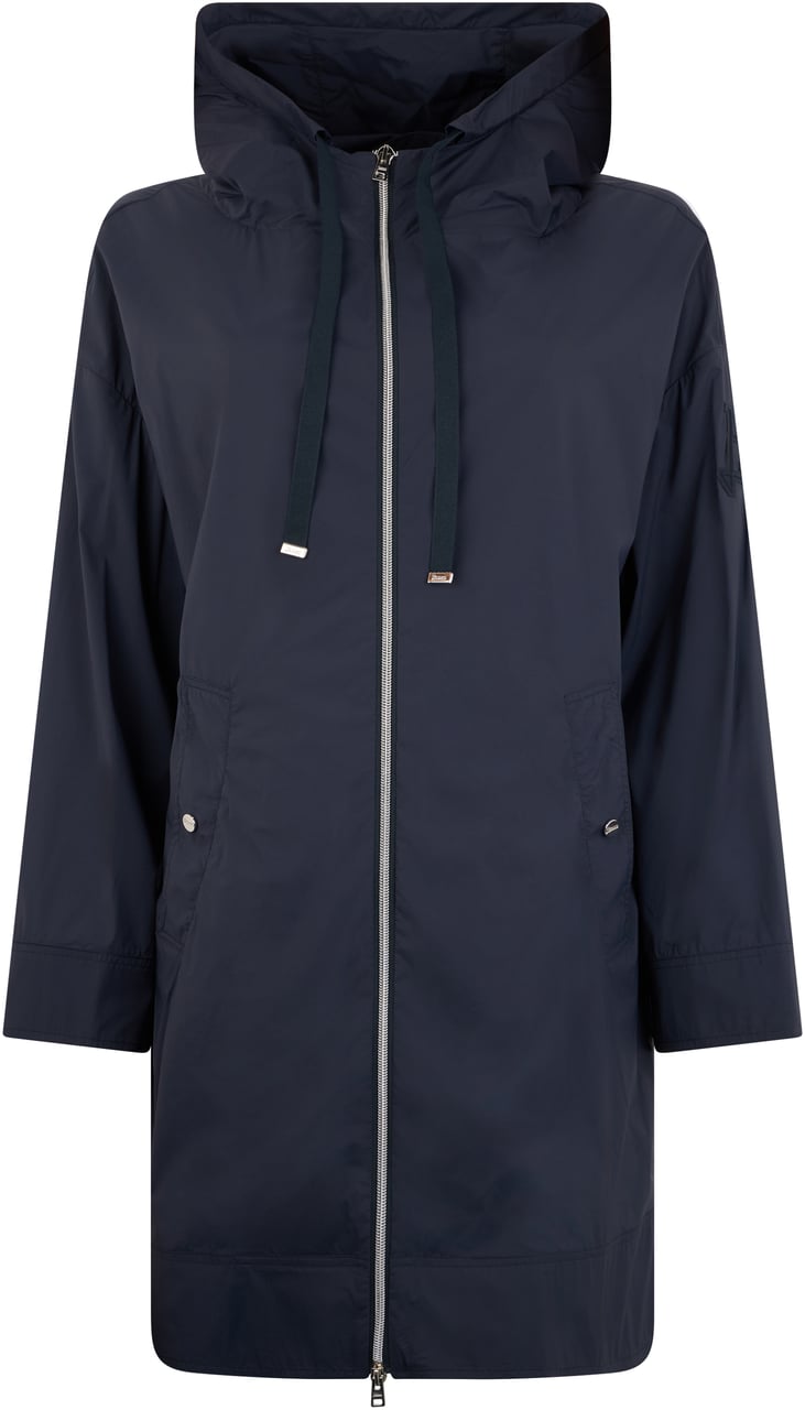 Herno Dark blue jacket with hood Blauw