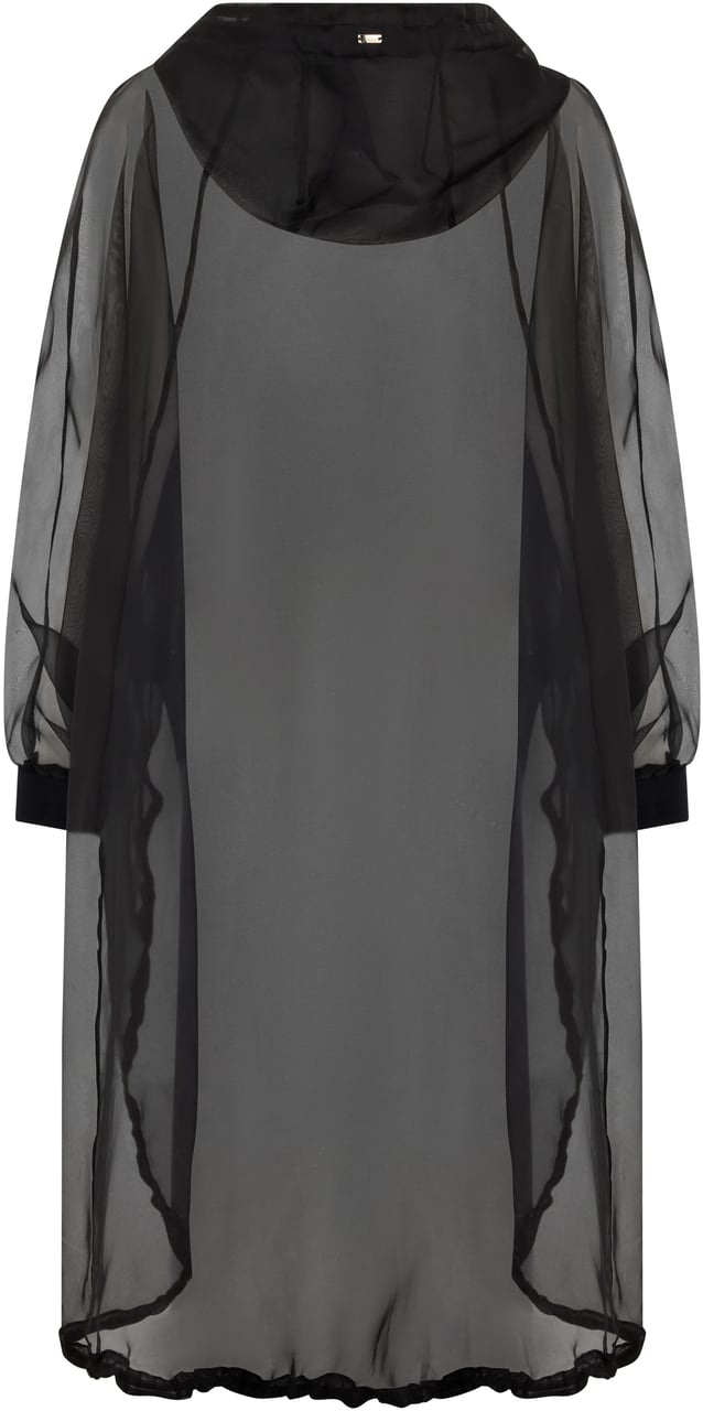 Herno Long black transparent jacket with puff sleeves Zwart