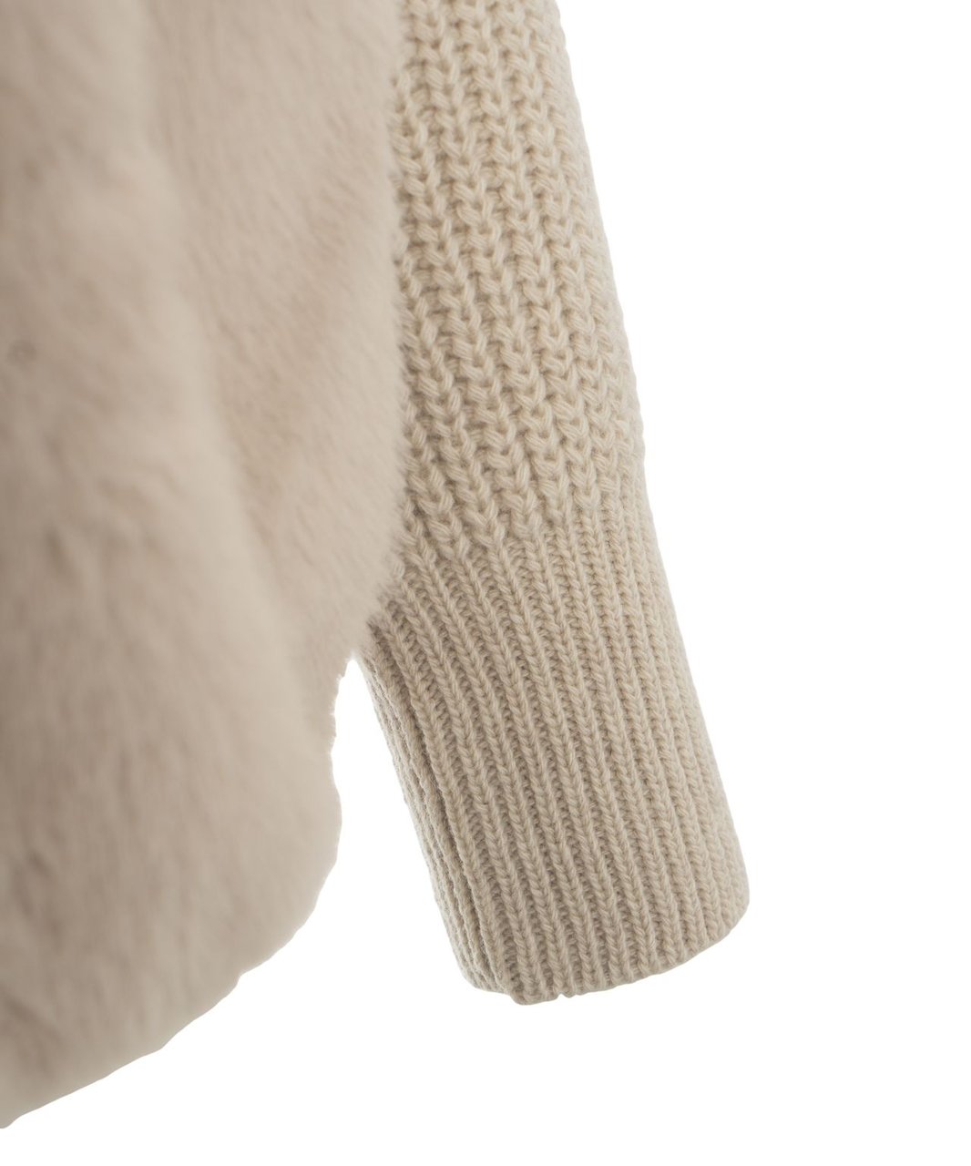 Herno Faux fur jacket with knitted sleeves Beige