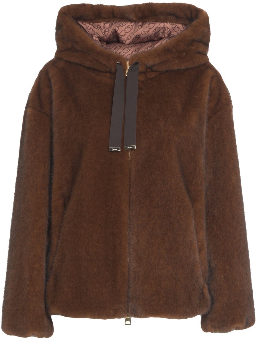Herno Faux fur hooded jacket Bruin