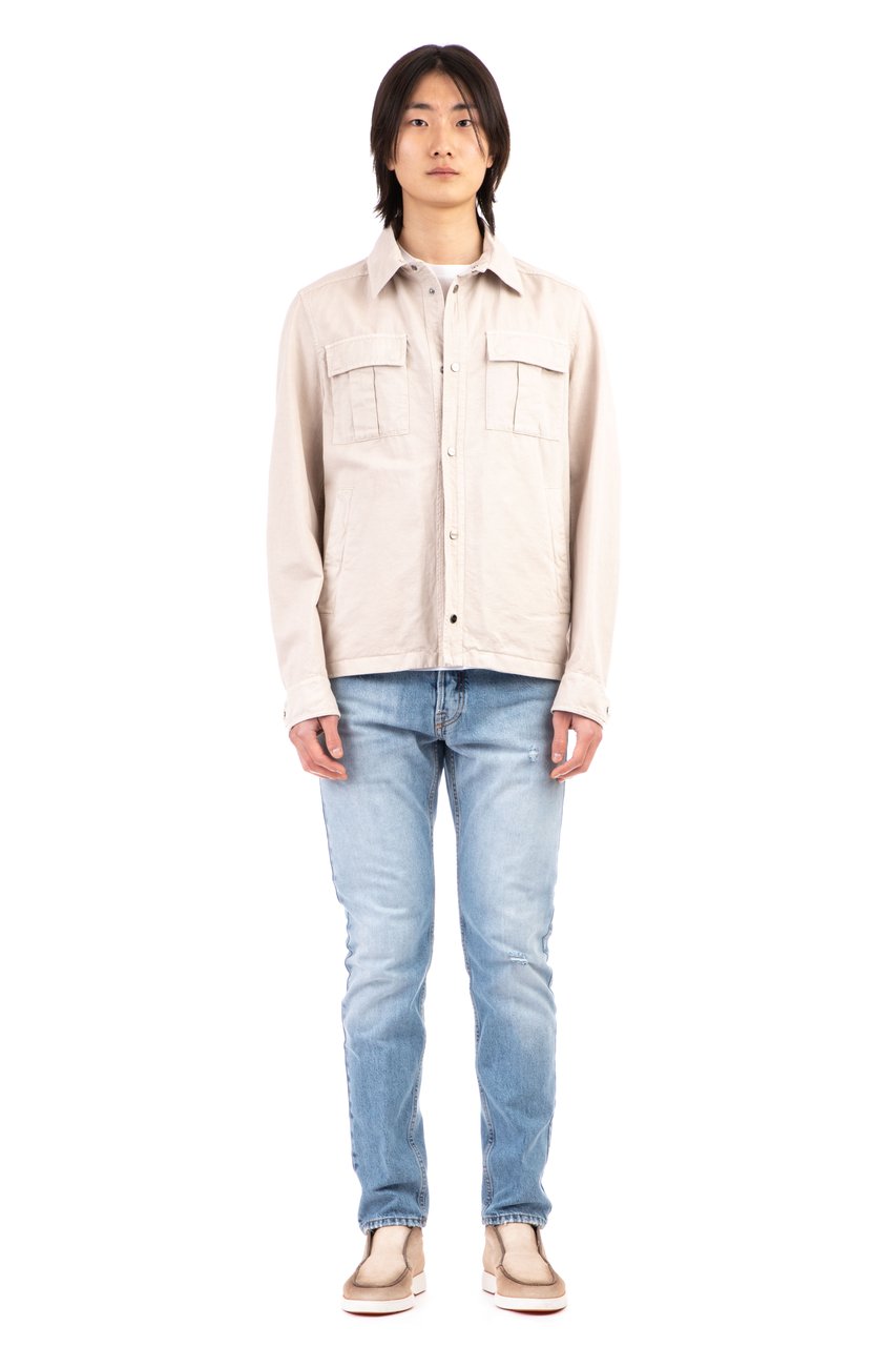Herno Cotton-Linen Blend Overshirt with Snap Button Closure Neutraal