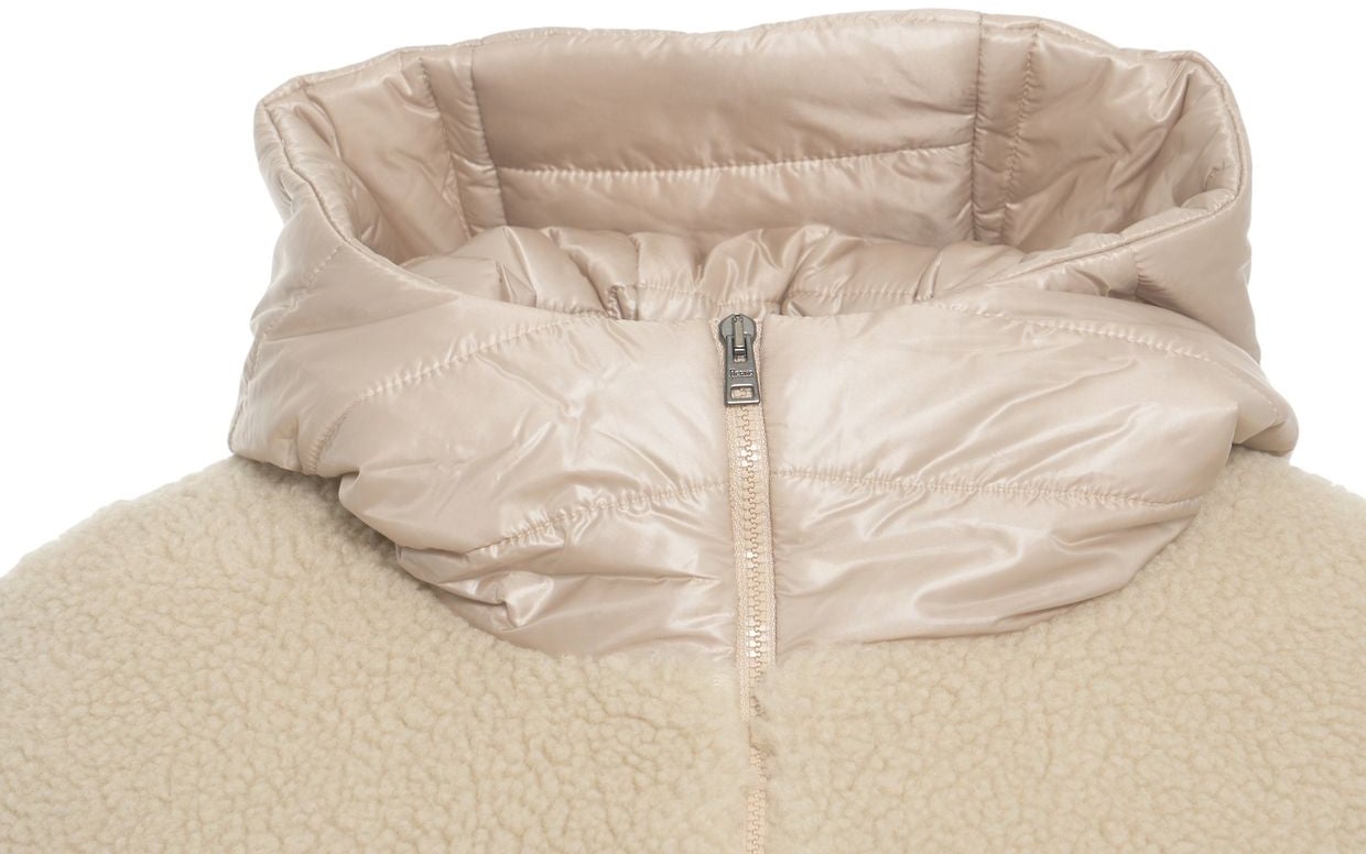 Herno Faux fur jacket with quilted hood Beige