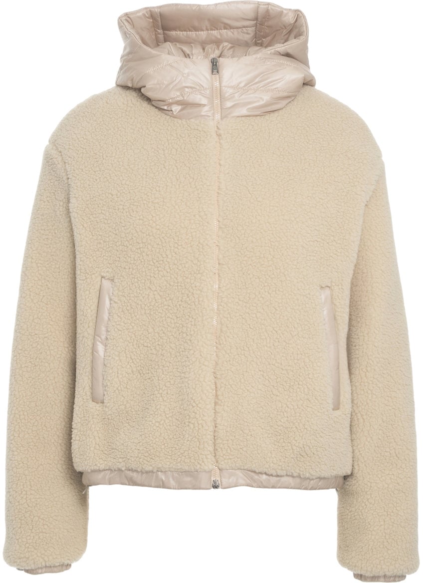Herno Faux fur jacket with quilted hood Beige