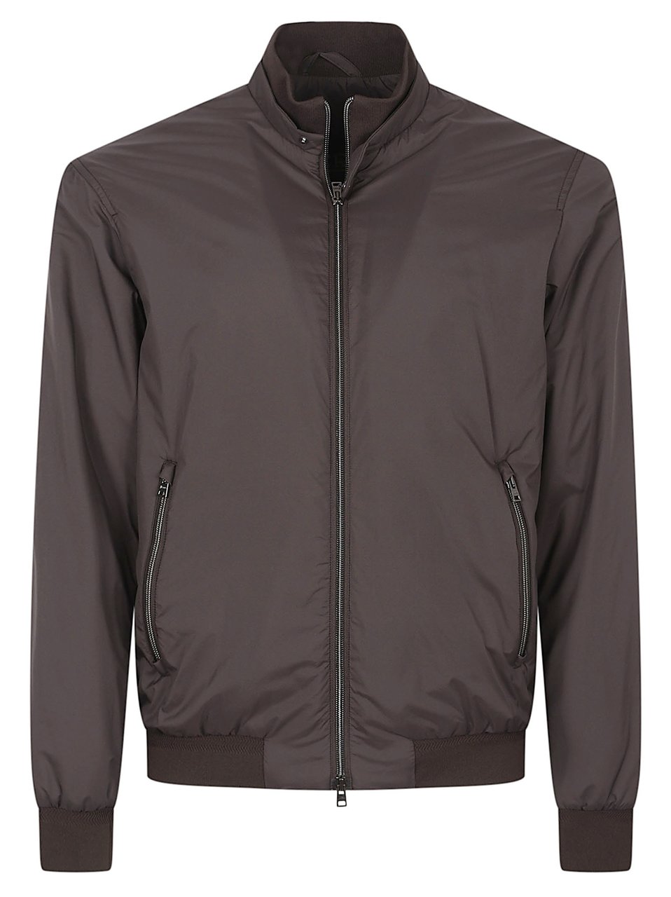 Herno High-Collar Zip-Up Jacket With Ribbed Hem Grijs