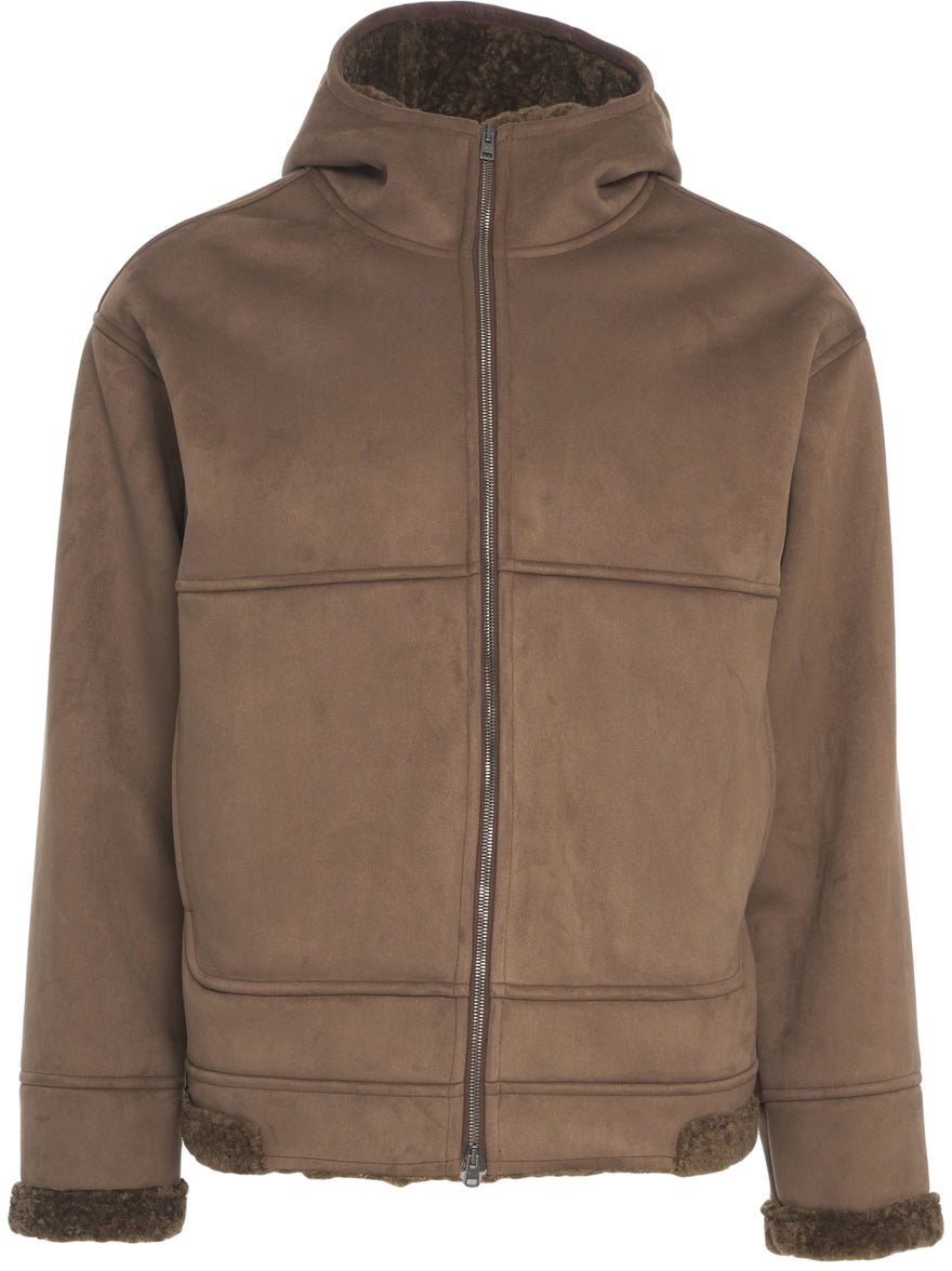 Herno Suede jacket with hood Bruin