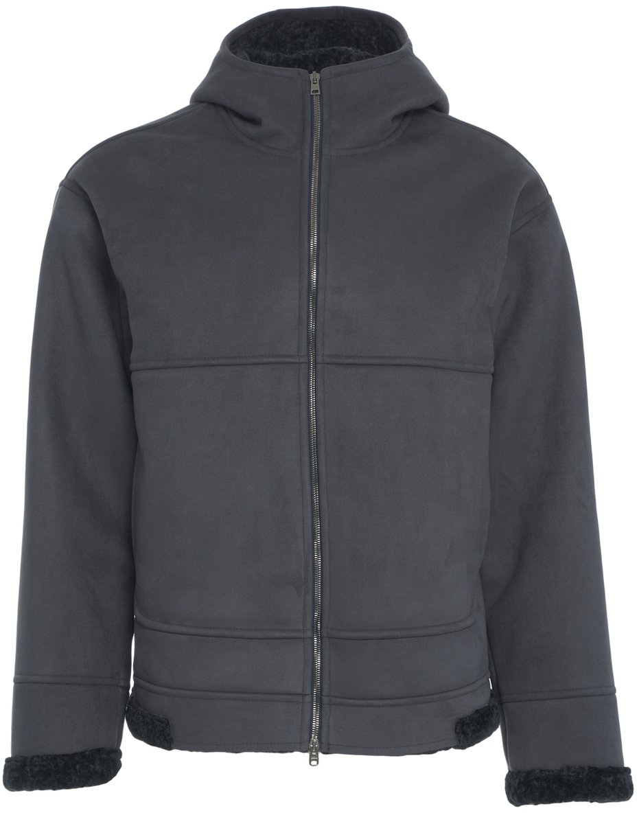 Herno Giacca in pelle scamosciata con cappuccio Blauw