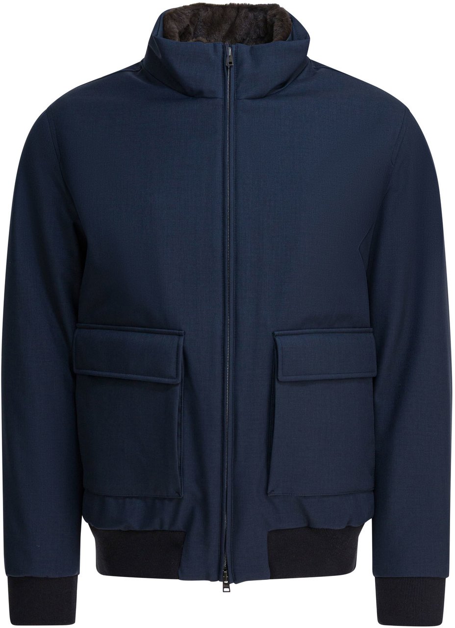 Herno Melange-effect bomber jacket Blauw