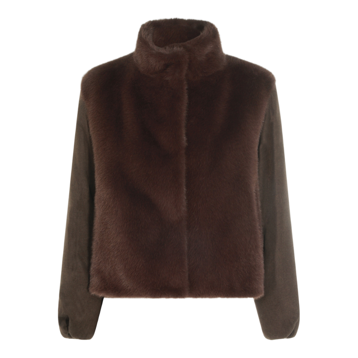 Herno Plush Brown Fur Panel Jacket with Cropped Silhouette Zwart