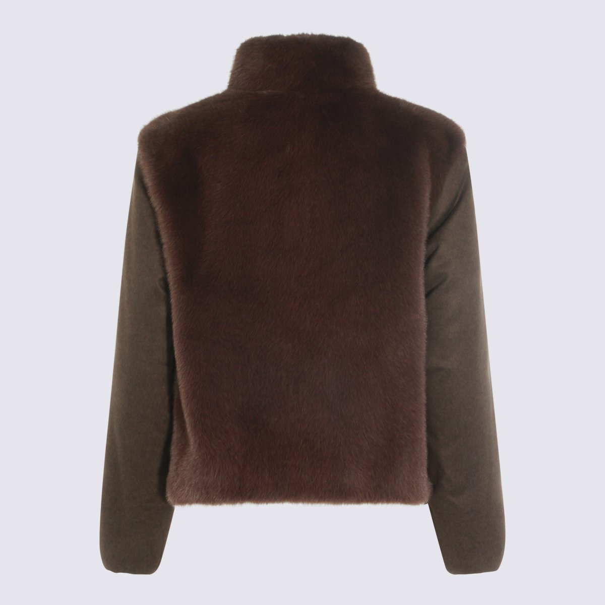 Herno Plush Brown Fur Panel Jacket with Cropped Silhouette Zwart