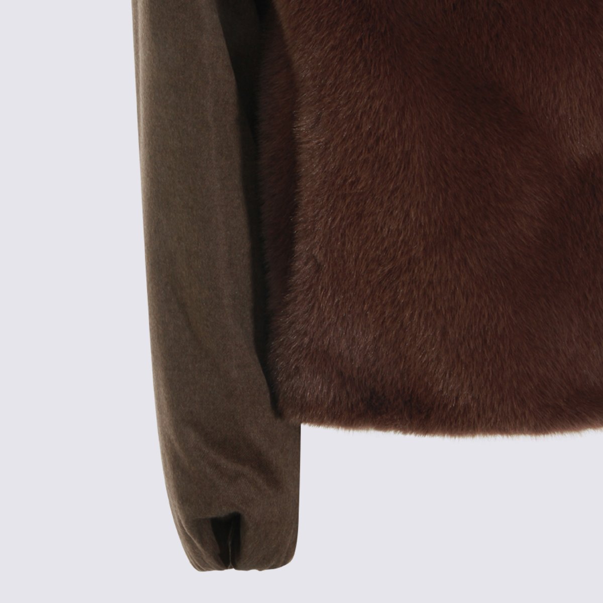 Herno Plush Brown Fur Panel Jacket with Cropped Silhouette Zwart